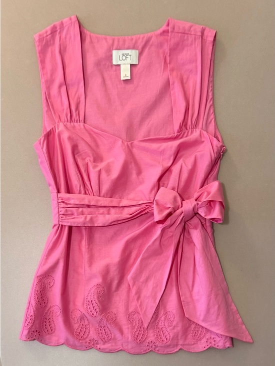 LOFT Pink Sleeveless Blouse with Embroidered Hem - Picture 2 of 9